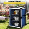 Camping Kitchen Table, Pop-up Aluminum Portable Folding Cook Station w/ 3-Tier Storage Organizer, Side Pocket & Carrying Bag, Quick Installation for Outdoor BBQ Party Backyard & Tailgating, Blue
