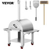 32" Wood Fired Artisan Pizza Oven, 3-Layer Stainless Steel Pizza Maker with Wheels for Outside Kitchen, Includes Pizza Stone, Pizza Peel, and Brush,