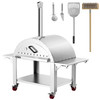 44" Wood Fired Artisan Pizza Oven, 3-Layer Stainless Steel Pizza Maker with Wheels for Outside Kitchen, Includes Pizza Stone, Pizza Peel, and Brush, Professional Series,Outdoor or Indoor.