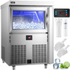 110V Commercial Ice Maker 200LBS/24H, Stainless Steel Under Counter Ice Machine with 100LBS Storage, 80PCS Clear Cube, Auto Operation, Blue Light,