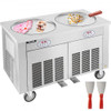 Commercial Rolled Ice Cream Machine, 1800W Stir-Fried Ice Roll Machine Double Pans, Stainless Steel Ice Cream Roll Machine w/ 17.7" Round Pan, Yogurt Cream Machine for Bars CafÂ‚s Dessert Shops