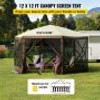 Camping Gazebo Screen Tent, 12*12ft, 6 Sided Pop-up Canopy Shelter Tent with Mesh Windows, Portable Carry Bag, Stakes, Large Shade Tents for Outdoor Camping, Lawn and Backyard, Brown/Beige