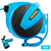 Retractable Hose Reel, 5/8 inch x 50 ft, Any Length Lock & Automatic Rewind Water Hose, Wall Mounted Garden Hose Reel w/ 180Ã¸ Swivel Bracket and 7 Pattern Hose Nozzle, Blue