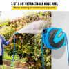 Retractable Hose Reel, 1/2 inch x 85 ft, Any Length Lock & Automatic Rewind Water Hose, Wall Mounted Garden Hose Reel w/ 180ø Swivel Bracket and 7 Pattern Hose Nozzle, Blue