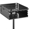 Park Style Charcoal Grill 21x21x8 Inch with Grate, Single Post Carbon Steel BBQ Wood Grill 50 Inch Height Pole, Heavy Duty Outdoor Park Grill for BBQ, Camping or Backyard