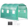 Walk-in Tunnel Greenhouse, 12 x 7 x 7 ft Portable Plant Hot House w/ Galvanized Steel Hoops, 1 Top Beam, Diagonal Poles, Zippered Door & 6 Roll-up Windows, Green