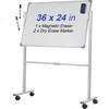 Mobile Magnetic Whiteboard, 36 x 24 Inch, Double Sided, 360 Degree Reversible Rolling Dry Erase Board, Height Adjustable with Aluminum Frame and