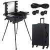 Rolling Makeup Case 28"x21"x54" with LED Light Mirror Adjustable Legs Lockable Train Table Studio Artist Cosmetic