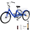 Adult Tricycle 24" 1-Speed 3 Wheel Blue Exercise Shopping Bicycle Large Basket