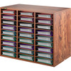 27 Compartments Wood Literature Organizer, Adjustable Shelves, Medium Density Fiberboard Mail Center, Office Home School Storage for Files, Documents, Papers, Magazines, Brown