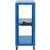 Steel AV Cart, 26-41" Height Adjustable Media Cart with Electric Power Cord, 25" x 18" Presentation Cart with 3 Shelves, 150 LBS Rolling Cart with 2 Brakes Suitable for Load-Bearing, Blue