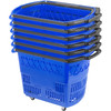 6PCS Shopping Carts, Blue Shopping Baskets with Handles, Plastic Rolling Shopping Basket with Wheels, Portable Shopping Basket Set for Retail Store