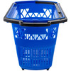 6PCS Shopping Carts, Blue Shopping Baskets with Handles, Plastic Rolling Shopping Basket with Wheels, Portable Shopping Basket Set for Retail Store