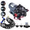 RV Water Pump 5.3 GPM 5.5 Gallons Per Minute 12V Water Pump Automatic 70 PSI Diaphragm Pump with 25 Foot Coiled Hose Washdown Pumps for Boats Caravan Rv Marine Yacht