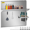 Range Backsplash with Shelf 29.5 x 29.5 Inch Range Hood Wall Shield, Stainless Steel Backsplash Silver Splash Plate for Range Hood Stainless Backsplash with Storage Shelf and Hanging Rack