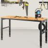 Workbench Adjustable Height, 48" L X 24" W X 38.1" H Garage Table w/ 28.3" - 38.1" Heights & 2000 LBS Load Capacity, with Power Outlets & Hardwood Top & Metal Frame & Foot Pads, for Office Home