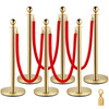 6 PCS Gold Stanchions Posts Stainless Steel Stanchion Queue Post Red Rope Retractable 38In for Both Indoor and Outdoor use.