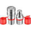 Flat Face Hydraulic Couplers 1/2'' Body 1/2'' NPT Thread, Skid Steer Quick Connect Coupling, 4061 PSI Hydraulic Fittings, Pioneer Hydraulic Couplers