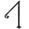 Handrail Fits 1 or 2 Steps,Handrails Real Iron Metal Material,Real Wrought Iron Handrails & Stainless Steel Post Mounts, with Installation Kit Hand Rails for Outdoor Steps-Matte Black