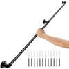 Pipe Stair Handrail, 6FT Staircase Handrail, 440LBS Load Capacity Carbon Steel Pipe Handrail, Industrial Pipe Handrail with Wall Mount Support, Round Corner Wall Handrailings for Indoor, Outdoor