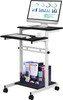 Mobile Standing Desk, Rolling Laptop Desk w/ Three Shelves, 34-47in Adjustable Height with Four 360° Rotation Wheels for Home, Office