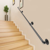 Pipe Stair Handrail, 10FT Staircase Handrail, 440LBS Load Capacity Carbon Steel Pipe Handrail, Industrial Pipe Handrail with Wall Mount Support, Round Corner Wall Handrailing for Indoor, Outdoor