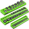 3-Pack Metric Magnetic Socket Organizers, 1/2-inch, 3/8-inch, 1/4-inch Drive Socket Holders Hold 68 Sockets, Green Tool Box Organizer for Sockets