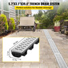 Trench Drain System, Channel Drain with Metal Grate, 5.7x3.1-Inch HDPE Drainage Trench, Black Plastic Garage Floor Drain, 5x39 Trench Drain Grate, with 5 End Caps, for Garden, Driveway-5 Pack