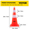 Safety Cones, 6 x 28" Traffic Cones, PVC Orange Construction Cones, 2 Reflective Collars Traffic Cones with Weighted Base and Hand-Held Ring Used for Traffic Control, Driveway Road Parking