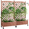 2PCS Raised Garden Bed with Trellis, 60"x13"x61.4" Outdoor Raised Wood Planters with Drainage Holes, Free-Standing Trellis Planter Box for Vine