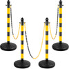 VEVOR Plastic Stanchion, 4pcs Chain Stanchion, Outdoor Stanchion w/ 4 x 39.5in Long Chains, PE Plastic Crowd Control Barrier for Warning/Crowd Control at Garage, Construction Lot, Driveway, Elevator