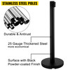 Stanchion Post Barriers 4-Set Line Dividers, Stainless Steel Stanchions with 6.6 Black Retractable Belts, Stanchions with One Sign Frame, 34.6 Queue Safety Stanchions (Balck)