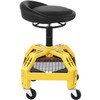 Rolling Garage Stool, 300LBS Capacity, Adjustable Height from 24 in to 28.7 in, Mechanic Seat with 360-degree Swivel Wheels and Tool Tray, for Workshop, Auto Repair Shop, Yellow