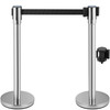Crowd Control Stanchion, 2PCS Stanchion Set with 6.6 ft/2 m Black Retractable Belt, Silver Crowd Control Barrier with Concrete & Metal Base, Easy Connect Assembly Used for Airports, Theaters