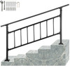 Outdoor Stair Railing, Fits for 1-5 Steps Transitional Wrought Iron Handrail, Adjustable Exterior Stair Railing with Fence, Handrails for Concrete Steps with Installation Kit, Matte Black