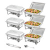 Chafing Dish Buffet Set, 8 Qt 6 Pack, Stainless Chafer with 6 Full Size Pans, Rectangle Catering Warmer Server with Lid Water Pan Folding Stand Fuel Holder Tray Spoon Clip, at Least 8 People Eac