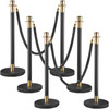 Crowd Control Stanchion, Set of 6 Pieces Stanchion Set, Stanchion Set with 5 ft/1.5 m Black Velvet Rope, Black Crowd Control Barrier w/Sturdy Concrete and Metal Base  Easy Connect Assembly