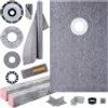 Shower Curb Kit 38" x 60" Watertight Shower Curb Overlay with 4" PVC Offset Bonding Flange, 4" Stainless Steel Grate, 2 Cuttable Shower Curb and Trowel, Shower Pan Slope Sticks Fit for Bathroom
