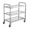 Kitchen Utility Cart, 3 Tiers, Wire Rolling Cart w/ 450LBS Capacity, Steel Service Cart on Wheels, Metal Storage Trolley w/ 80mm Basket Curved Handle PP Liner 6 Hooks, for Indoor and Outdoor Use