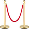 Velvet Ropes and Posts, 5 ft/1.5 m Red Rope, Stainless Steel Gold Stanchion with Ball Top, Red Crowd Control Barrier Used for Theaters, Party, Wedding, Exhibition, Ticket Offices 2 Pack Sets