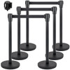 Crowd Control Stanchion, Set of 6 Pieces Stanchion Set, Stanchion Set with 6.6 ft/2 m Black Retractable Belt, Black Crowd Control Barrier w/Concrete and Metal Base - Easy Connect Assembly