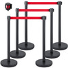 Crowd Control Stanchion, Set of 6 Pieces Stanchion Set, Stanchion Set w/ 6.6 ft/2 m Red Retractable Belt, Crowd Control Barrier w/Rubber Base  Easy Connect Assembly for Crowd Control (Black)
