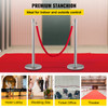 Crowd Control Stanchion, Set of 2 Pieces Stanchion Set, Stanchion Set with 5 ft/1.5 m Red Velvet Rope, Silver Crowd Control Barrier w/Sturdy Concrete and Metal Base - Easy Connect Assembly (100-91060)