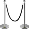 VEVOR Crowd Control Stanchion, Set of 2 Pieces Stanchion, Stanchion Set with 5 ft/1.5 m Black Velvet Rope, Silver Crowd Control Barrier w/Sturdy Concrete and Metal Base – Easy Connect Assembly