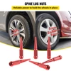 M14x1.5 Spike Lug Nuts, 32 PCS Chrome Spiked Lug Nuts 14mmx1.5, 4.4" Tall Closed End Acorn Wheel Lug Nut w/ 1 Socket Key, Compatible with Chevy Silverado 1500 2500 3500, Ford GMC Sierra, Red