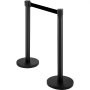 Crowd Control Stanchion, Set of 4 Pieces Stanchion Set, Stanchion Set with 6.6 ft/2 m Black Retractable Belt, Black Crowd Control Barrier w/Concrete and Metal Base â€“ Easy Connect Assembly