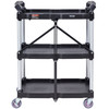 Foldable Utility Service Cart, 3 Shelf 165LBS Heavy Duty Plastic Rolling Cart with Lockable Wheels, Ergonomic Handle, Portable Garage Tool Cart for Warehouse/Office/Home(25.62"x15.43"x32.76")