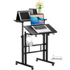 Mobile Standing Desk, 26.4"-44.9" Gas-Spring Height Adjustable Sit-Stand Desk, Home Office Rolling Laptop Table 360Â° Swivel Wheels (4 Lockable), 0-45Â° Tillable Desktop, 2 Hooks, 40LBS Loading