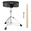 Saddle Drum Throne, 22-27.8 in / 560-705 mm Height Adjustable, Padded Drum Stool Seat with Anti-Slip Feet 5A Drumsticks 500 lbs / 227 kg Max Weight Capacity, 360Â° Swivel Drum Chair for Drummers