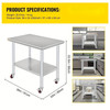 Stainless Steel Work Table 36x24 Inch With 4 Wheels Commercial Food Prep Worktable With Casters Heavy Duty Work Table For Commercial Kitchen Restaurant Portable Bars